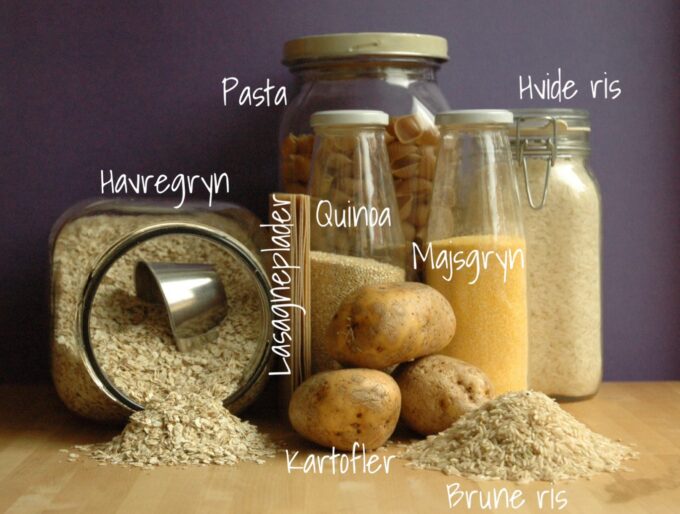 Forskellige slags stivelse: Havregryn, kartofler, ris, majsgryn, quinoa, pasta