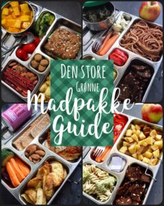 Collage med fire veganske madpakker. I midten står der "Den store grønne madpakke-guide"